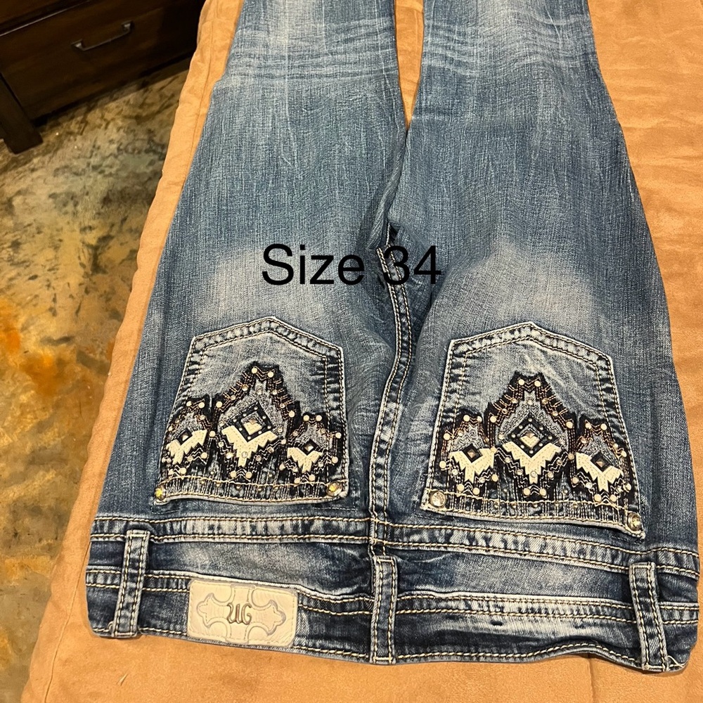 Miss Me Blue Jeans with Embellished Pockets